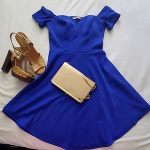 Blue shoulder off dress